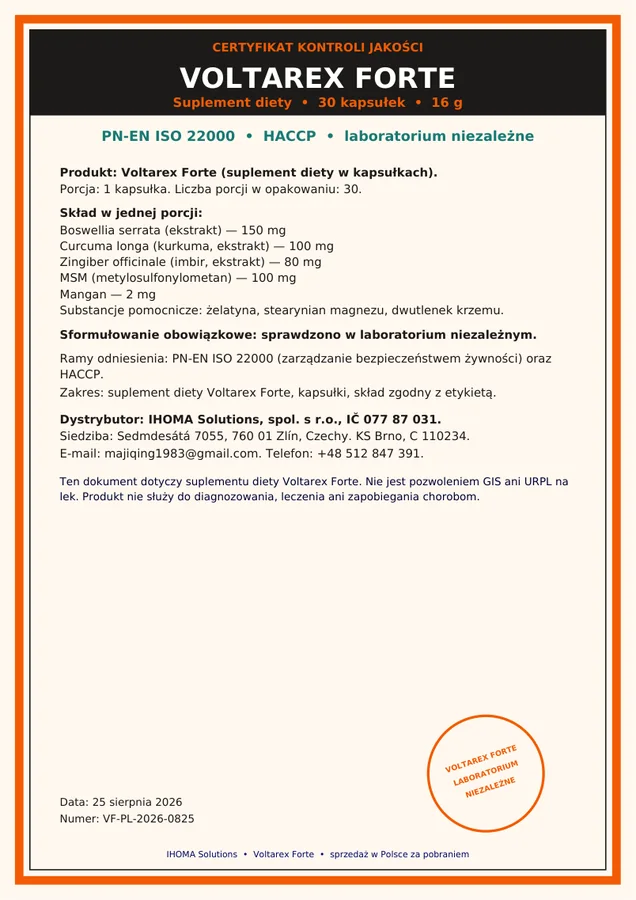 Certyfikat Voltarex Forte